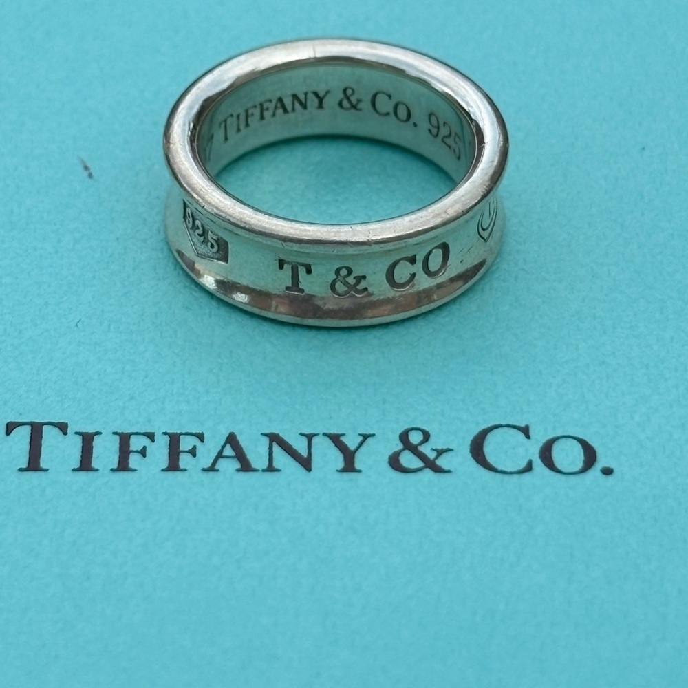 Tiffany & Co. Silver T & CO 925 Band Ring on Tiffany Blue